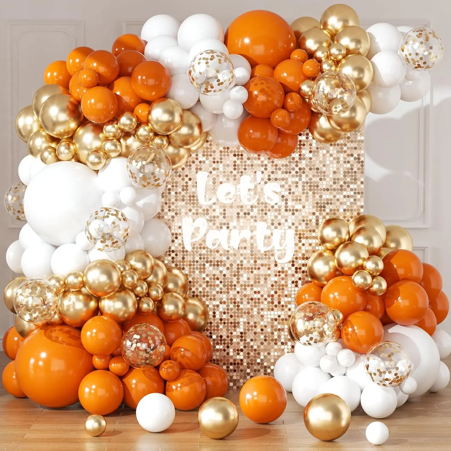 Orange and Gold Confetti Balloon Garland Arch Kit 164pcs Orange Chrome Gold White Balloons for Birthday Thanksgiving Wedding Decoration Shower Decorations Birthday Party Decorations