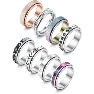 MILACOLATO 8Pcs Spinner Rings for Anxiety Relief Stainless Steel Rings for Women Men Anti Stress Band Rings Set Fidget Rings for Anxiety