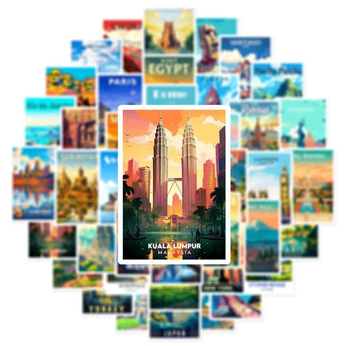 50Pcs Mix World Famous Landmark Building Stickers Poster Decals DIY Phone Laptop Computer Waterproof Decorative Travel Sticker