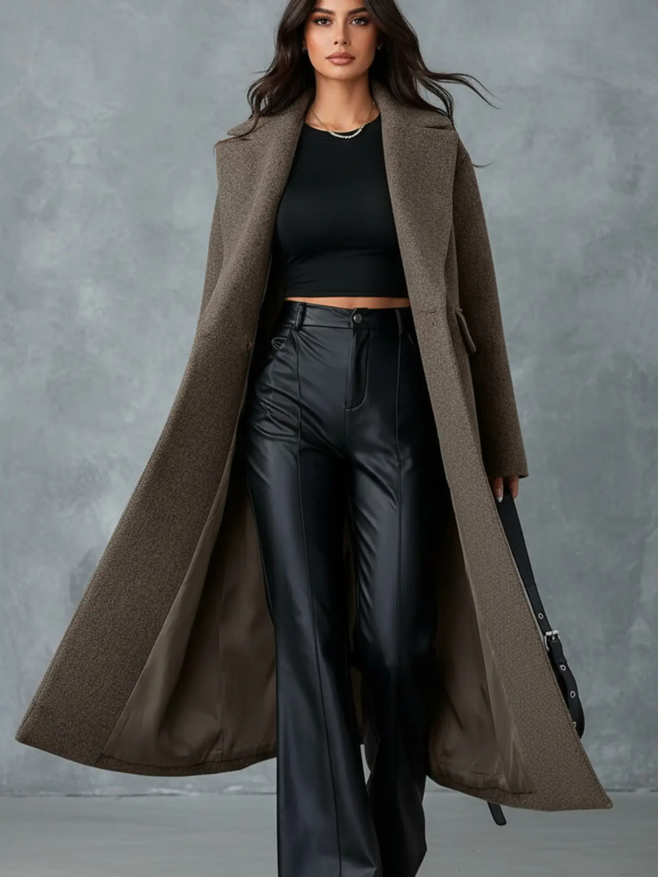 Women's Oversized Long Solid Coat, Turn-Down Collar Windbreaker Jacket, Fall Winter Warm Long Sleeve Outerwear, Minimalist Fashion Style
