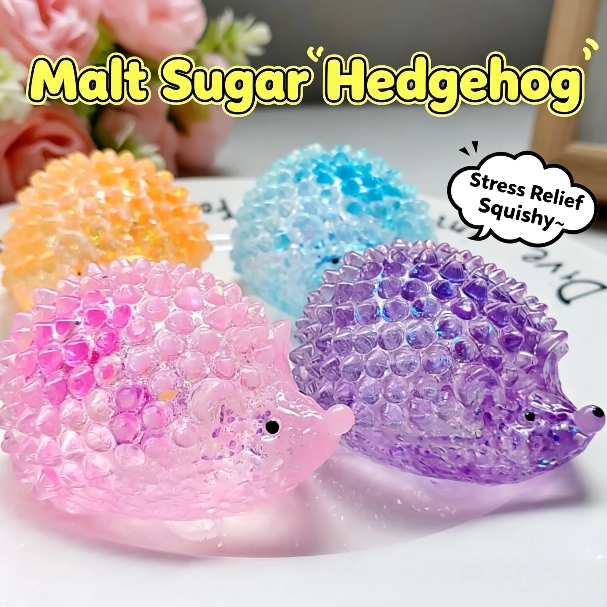 Cute Glitter Hedgehog Squishy Toy, Slow Rebound Animal Squeeze Toy, Stress Relief Vent Fidget Toy for Kids Adults, Fun and Relaxing Plaything