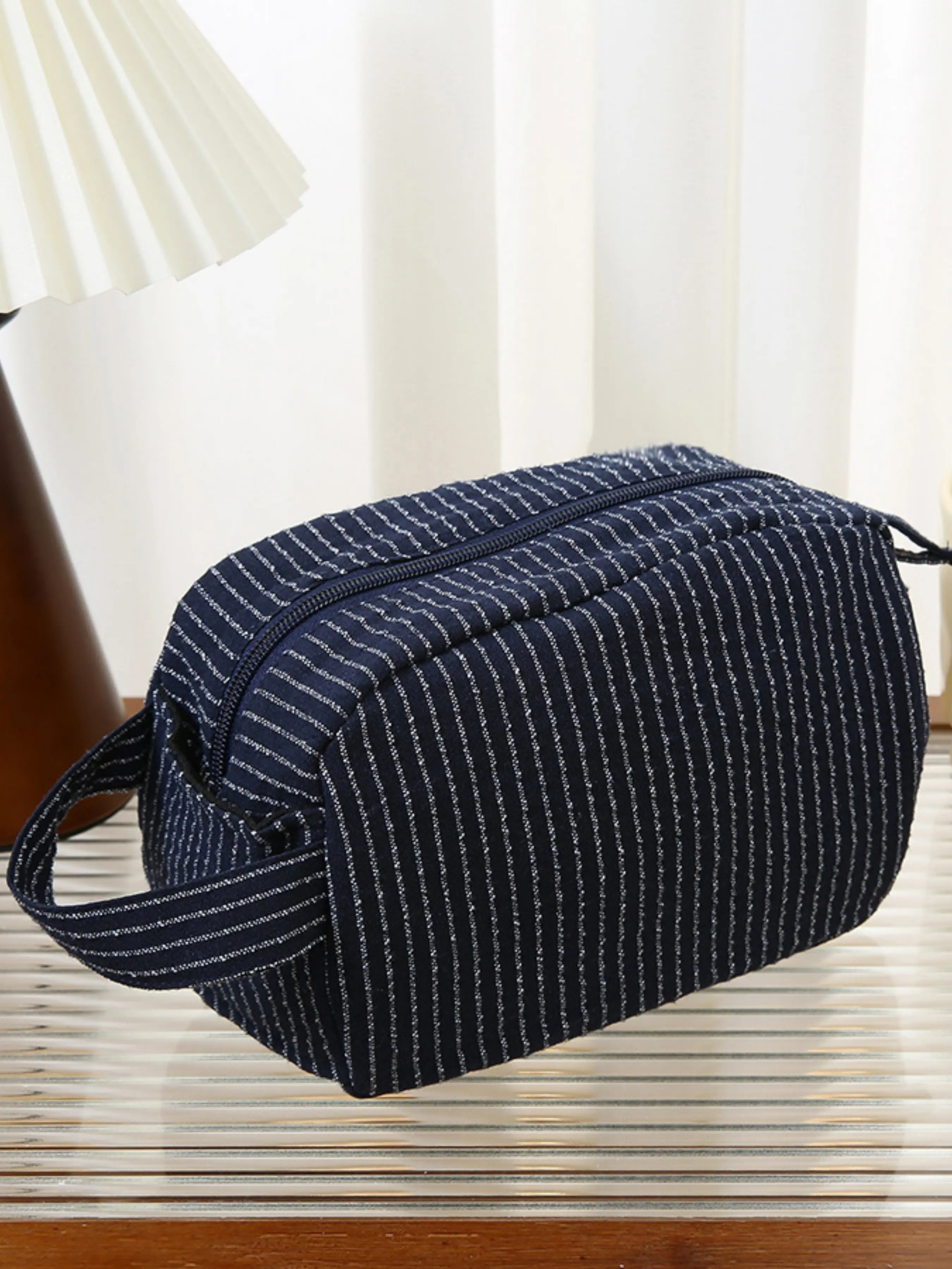 Striped Multi-Purpose Large Capacity Zipper Makeup Bag, Unisex Skincare Cosmetic Travel Organizer, Essential Travel Pouch for Women