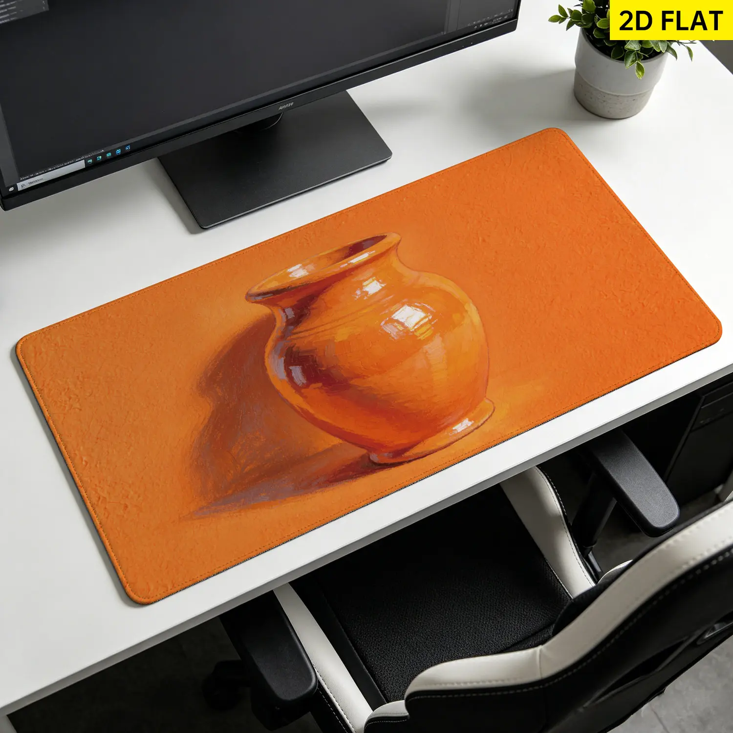 Ceramic Mouse Pad - Extra Large Orange Oil Painting Office & Computer Desk Mat, Non-Slip Rubber Base, Washable Stitched Edges, Multi-Size Premium Pad for Office, Gaming, Precise Control, Desktop Protection