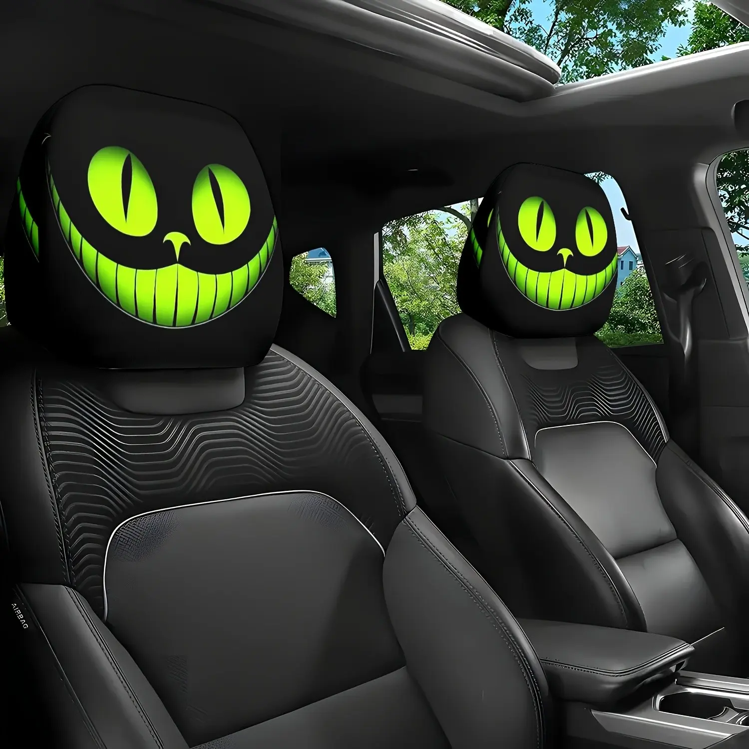 2pc Fantasy Smiling Cat Eye Car Headrest Covers, Car Accessories, Universal Fit for All Models, Perfect Halloween Christmas Gift, Easy to Clean