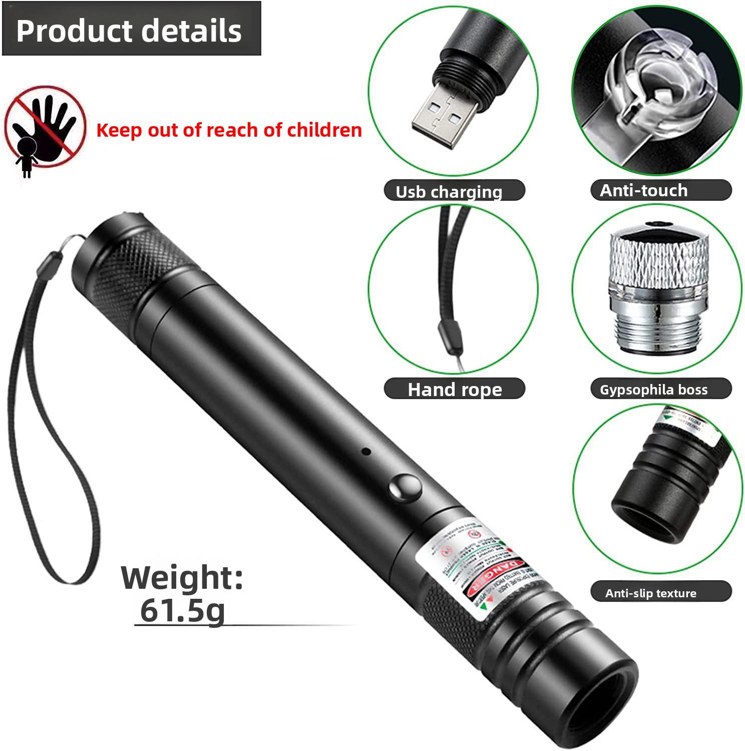 Rechargeable Green Laser PointerCat Toy Interactive Pet Chaser with USB Charging Long Range Safe for Indoor Outdoor Play for Cats Kitten Exercise