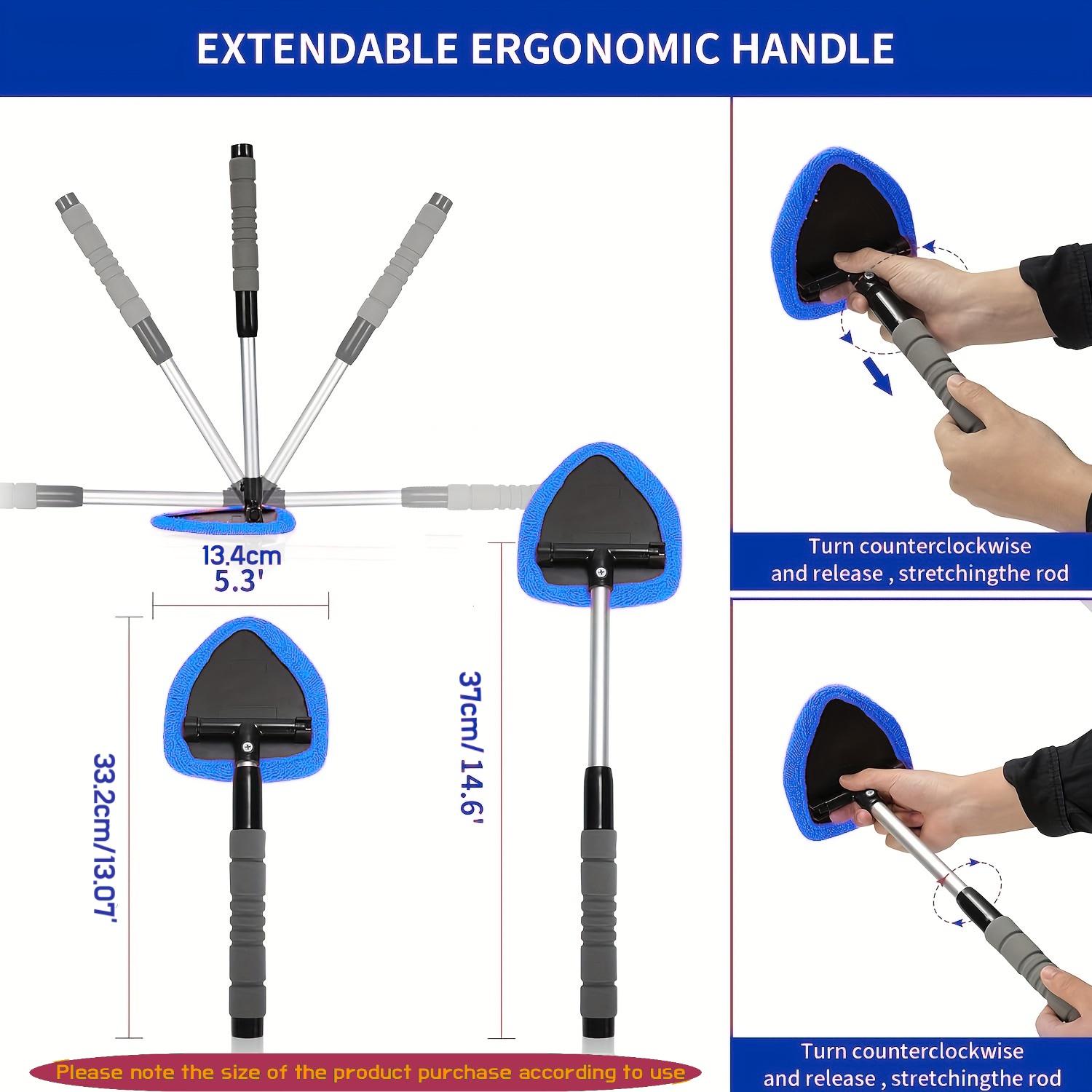 Windshield Cleaner Tool, Microfiber Car Window Cleaning Tool with 2 Cloth Pad Head, Auto Interior Exterior Glass Wiper Car Glass Cleaner Kit, Car Washing Kit, Car Detailing Products, Car Cleaning Supplies, Car Valeting Kit