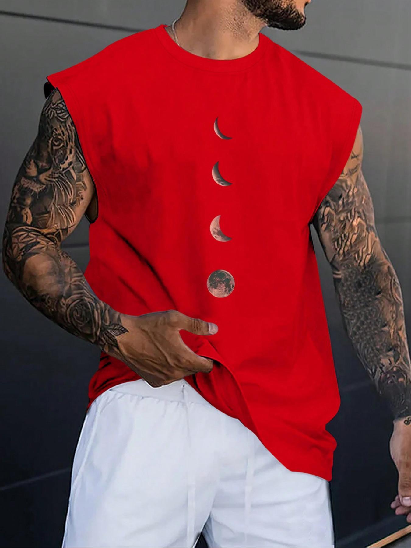 Men's Moon Print Wide Shoulder Vest, Regular Fit Casual Sleeveless Graphic Tank Top for Summer, Men's Top for Daily Wear, Menswear, Casual Streetwear Top, Casual Street Style