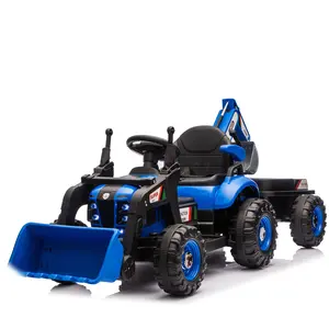 24V Kids Ride-On Construction Tractor with Remote, 4-in-1 Loader, Trailer & Music