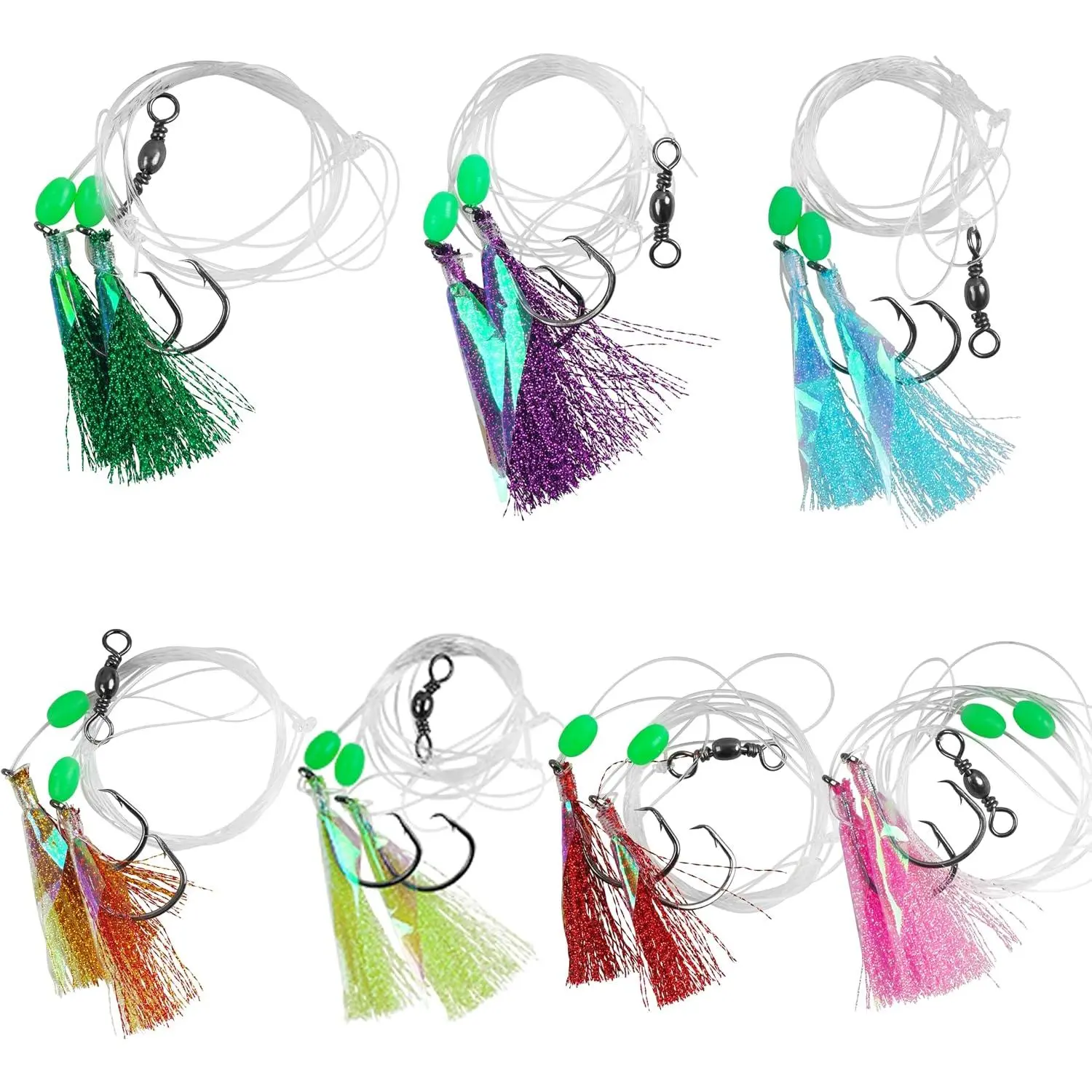 Fishing  Rigs Saltwater, 5/15packs Flounder Hi-Lo Rigs with Flash Teasers, 2 Hook Bottom Fishing Rigs Double Drop Surf Fishing Leaders for Flounder Sea Bass Halibut Black Fish Fishing