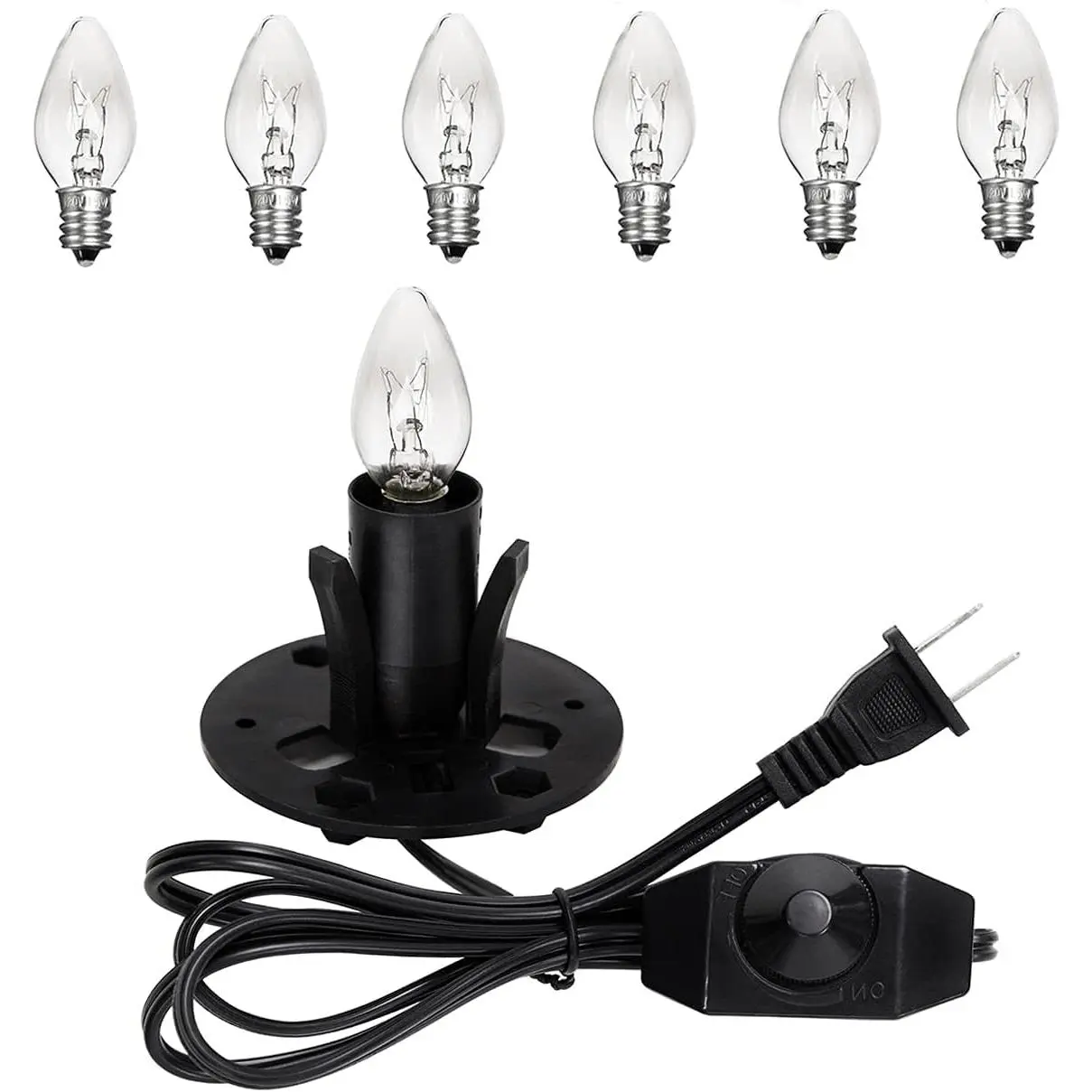 Himalayan Salt Lamp Cord  with Dimmer  and E12 Halogen Salt Lamp Bulbs(6-Pack), 5  Salt Lamps Cords with Base Assembly