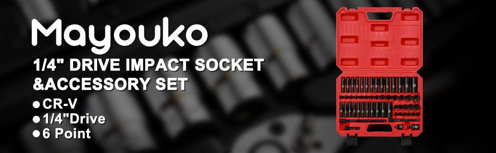 55PCS 1/4 Inch Drive Master Impact Socket Set, Metric/SAE, Deep/Shallow, 6 Point, CR-V, 5/32 Inch - 9/16 Inch, 4mm - 15mm, With Extensions,Adapters,Universal Joint 55PCS 1/4 Inch Drive Master Impact Socket Set, Metric/SAE, Deep/Shallow, 6 Point, CR-V, 5/32 Inch - 9/16 Inch, 4mm - 15mm, With Extensions,Adapters,Universal Joint