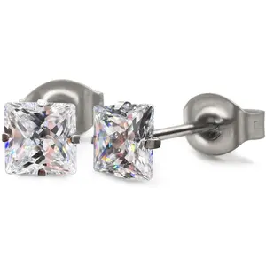 G23 Pure Titanium Earrings F136 Implant Grade Titanium Studs 20G  Round Cubic Zirconia/Princess-Cut/Square/Ball Earrings for Women Men  Ears
