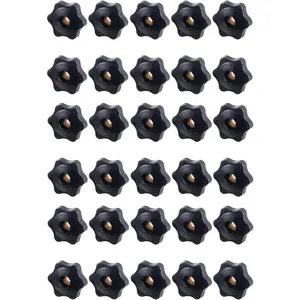 30 Pcs 1/4-20 Star Knobs, 1/4"-20 T Track Hex Star Thread Knob Nuts with Brass Inserts, Plastic Material for Woodworking Fixtures Fixing to T-Tracks