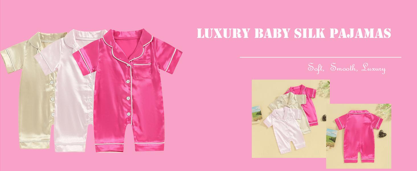 Newborn Baby Boy Girl Silk Pajamas Short Sleeve Button Up Satin Pjs One Piece Romper Onesie Shorts Baby Sleepwears