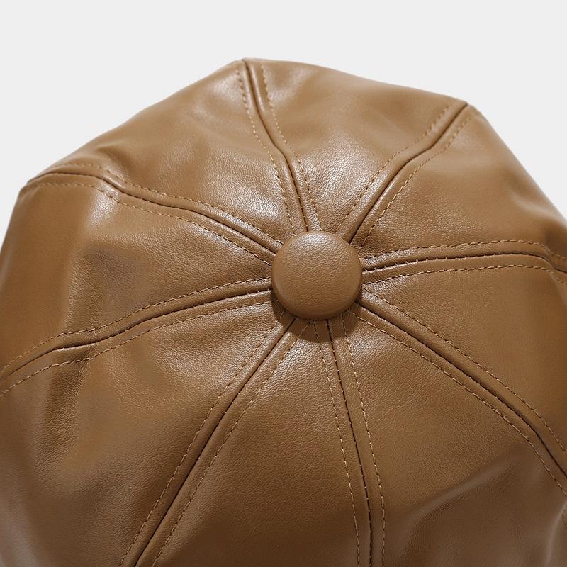 Women's Autumn And Winter Light Board Leather Octagonal Hat – British Style Retro Casual Solid Color PU Cap, Fashionable Soft Headwear For Daily Outfits, Streetwear, And Seasonal Looks TikTokShopBlackFriday funny trucker beanie design baseball witch warm