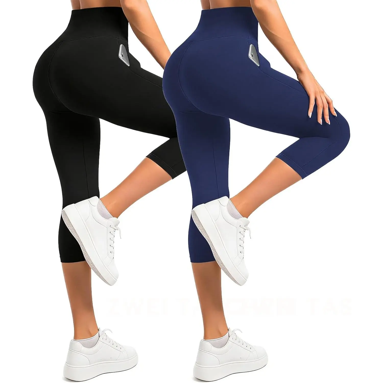 Female Sporty Chic 2-Pack High Waisted Buttery Soft Opaque Leggings with Pockets, Fitness Support & Butt Shaping Women's Sports Leggings for Gym Workout, All Seasons, Fitness Support Women's Sports Leggings