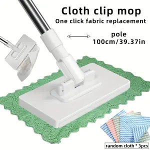 4-Piece Automatic Mop Set, No Hand Washing, Dry Wet Use, Indoor Bathroom Cleaner, Pet Smart Home Tool, Easy Cloth Replacement