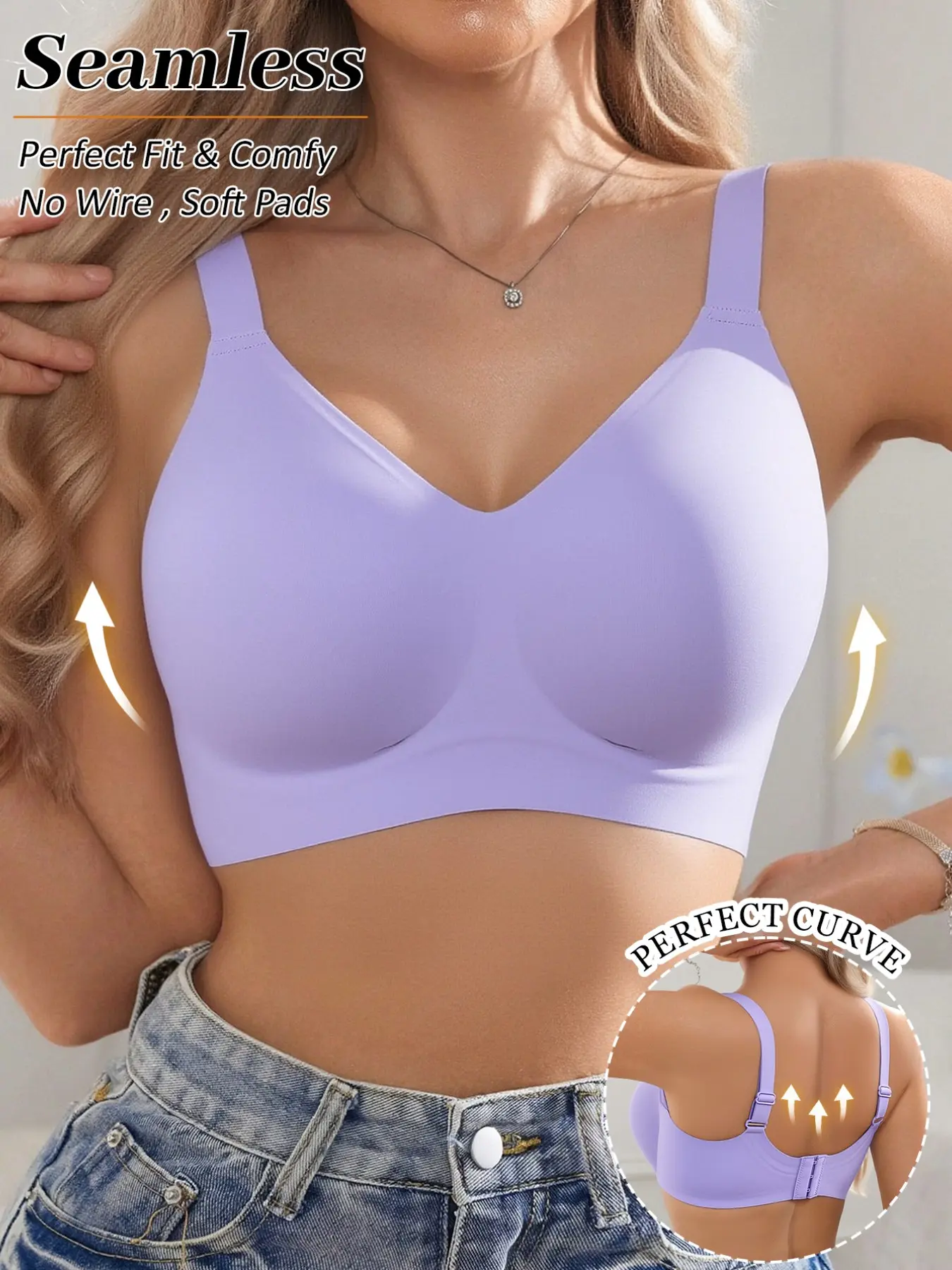 Second Skin Body-Hug Fit Seamless Jelly Bra, Non Wired Bra, High Stretch Fabric Adapts To Various Body Shapes, Jelly Soft Strips Support Wire Free, Adjustable Straps All Day Comfortable Wear, Wireless Bra