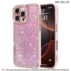 Glitter Rhinestone Decor Phone Case, Shockproof Phone Protective Cover, Decorative Smartphone Protector, Phone Accessory Compatible with iPhone 16 Pro Max 15 14 13 12 11 Pro Max, Casing, Protector, Smartphone Cover, Protection