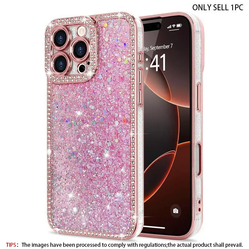 Glitter Rhinestone Decor Phone Case, Shockproof Phone Protective Cover, Decorative Smartphone Protector, Phone Accessory Compatible with iPhone 16 Pro Max 15 14 13 12 11 Pro Max, TPU Cellphone Casing, Casing, Protector, Smartphone Cover, Protection
