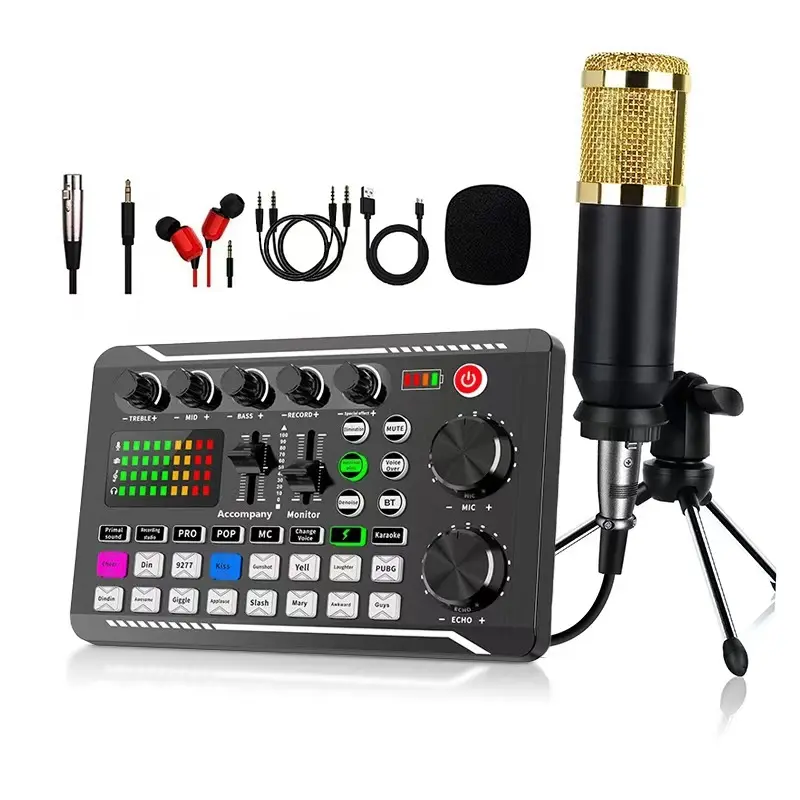 F998 Sound Card and BM800 Condenser Microphone Kit for Live Streaming, Singing, Recording, and Podcasting Sound Card Set