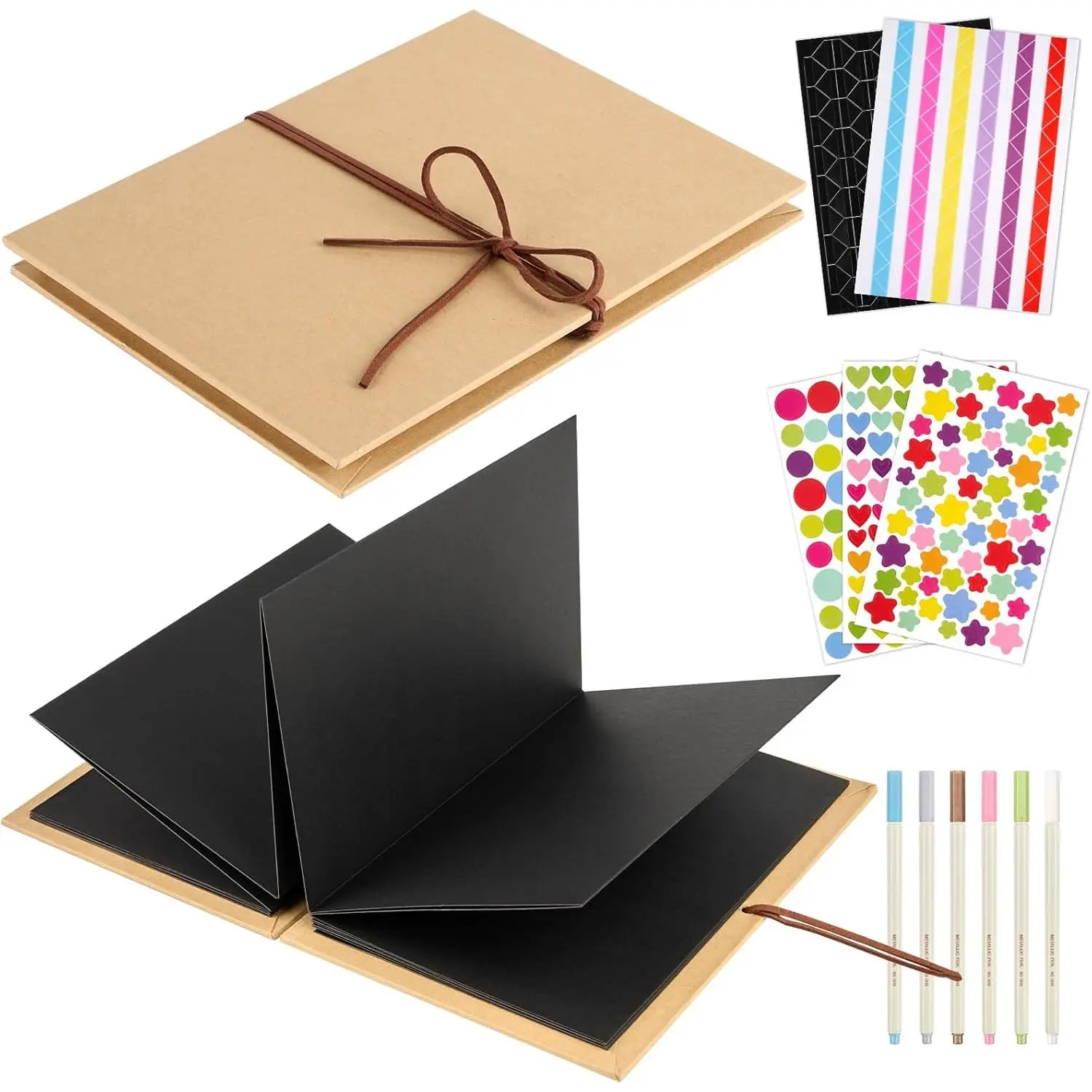 6 x 8 Inch Small Scrapbook Album with Black Pages, Stretchable Folding Photo Album with DIY Accessories Kit, Hardcover Memory Book Accordion Scrapbook