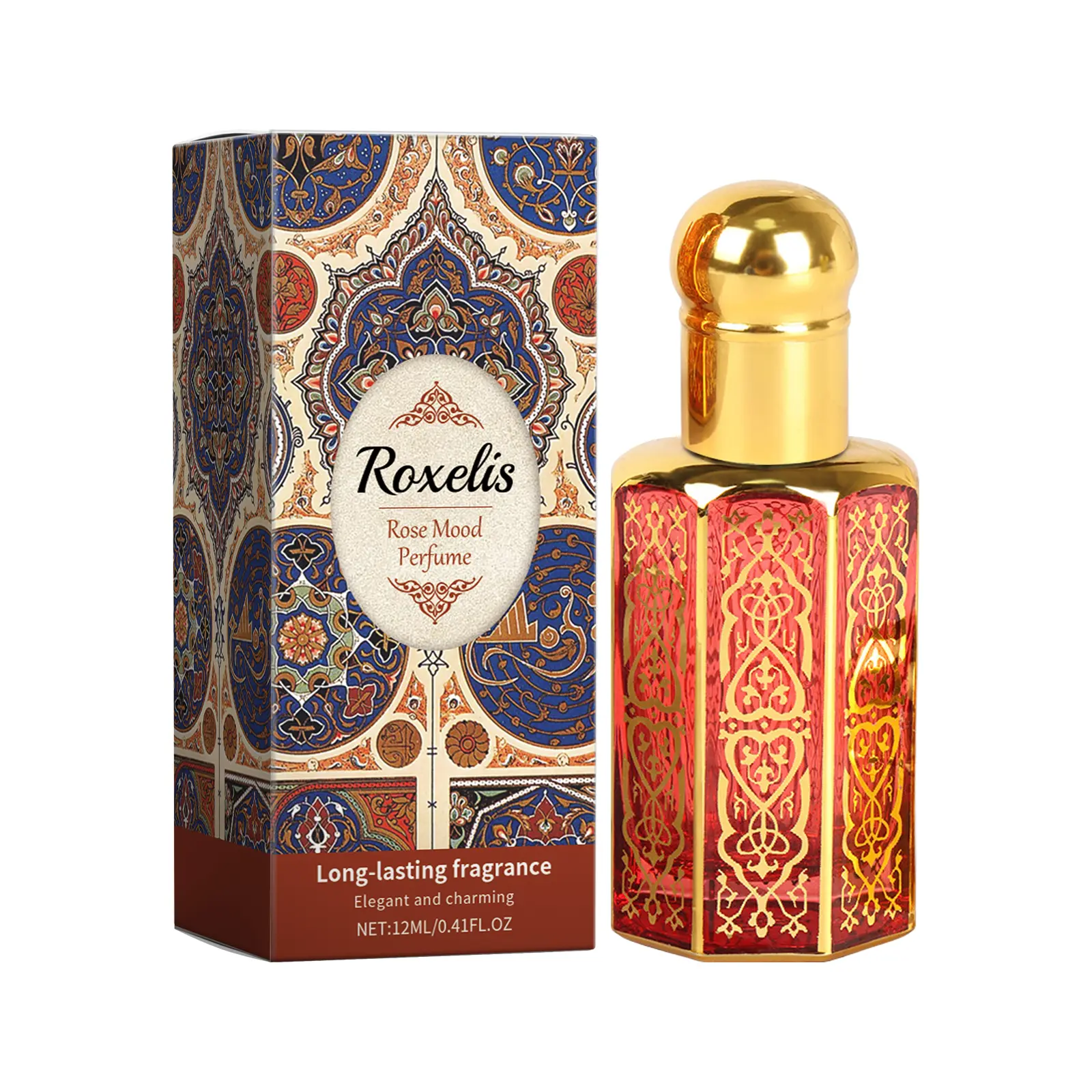 Roxelis Unisex EDP Perfume, Arab-Style Rose Scent, Light Elegant Natural Fresh Aroma, Long-Lasting Luxury Fragrance, Portable Charm-Enhancing Liquid Perfume for Unisex Wear