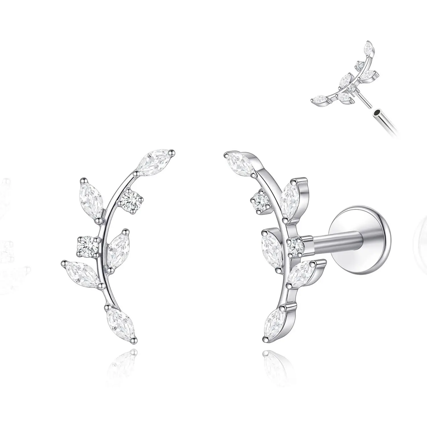 ASTM F136 Threadless Push in Titanium Earrings, Hypoallergenic Flat Back Cubic Zirconia 18G 6mm 8mm Body Piercing Studs for Cartilage Helix Tragus Conch (a pair)Gift