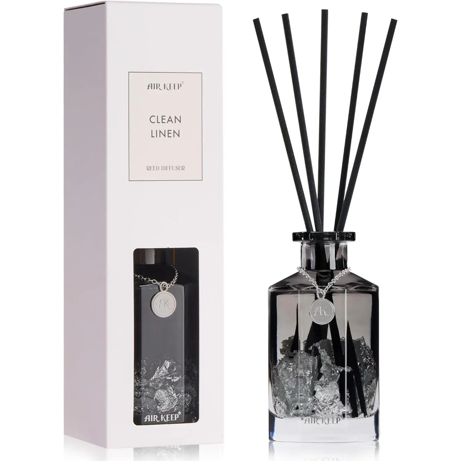 Airkeep Reed Diffuser Set,Clean Linen Luxury Scented Diffuser with Sticks Long Lasting Home Fragrance for Bathroom Shelf Decor 6.09 fl oz (180ml)