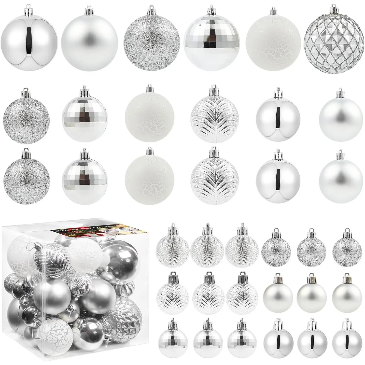 36pcs Silver Shatterproof Christmas Tree Decorations Balls, 2025 Christmas Decor, Indoor Outdoor Christmas Ornaments for Xmas Party Wedding Supplies
