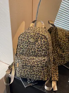2026 New Retro Leopard Print Backpack for Women, American Style Large Capacity Student Bag, Versatile Lightweight Canvas Backpack