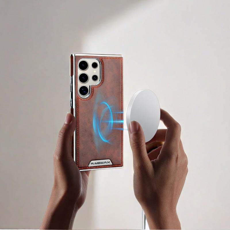 Magnetic Holder Phone Cases for S25/S24 Ultra/S23 Men Business Leather Shockproof Cover NH15