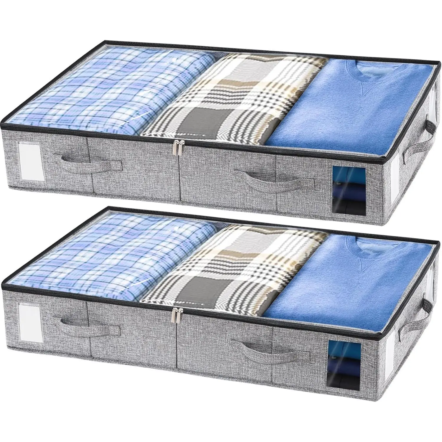 2 Pack Under Bed Storage Containers, Stackable Closet Organizers and Storage Bins with Sturdy Support, Foldable Underbed Clothes Storage Box for Blanket, Comforter, Sweater, Pillows, Shoes