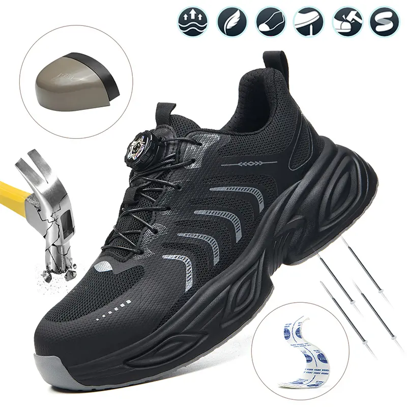 AOPLUS Men's Tech-wear Walking Shoes, PU Leather Footwear with a Geometric Braid Pattern, Rotating Button Lacing, and Round Toe Chunky Sole, Breathable Mesh, All Seasons, Athletic, Anti-Slip