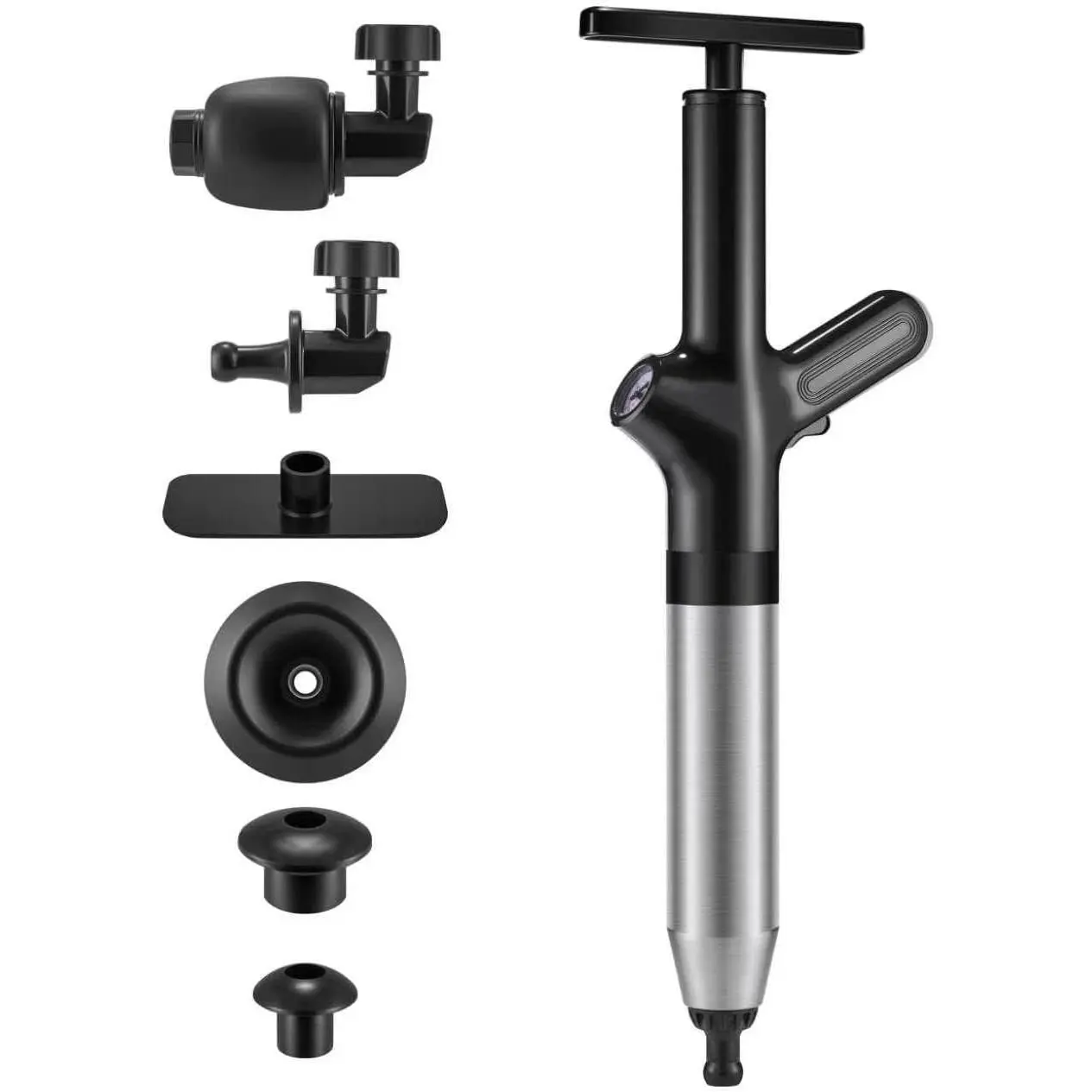 Sink Plunger for Toilet & Shower – High  Drain | Unclog kitchen sink, bathtub & shower drains in seconds. Includes storage pouch & wall-mount hanger. Black/Gray.