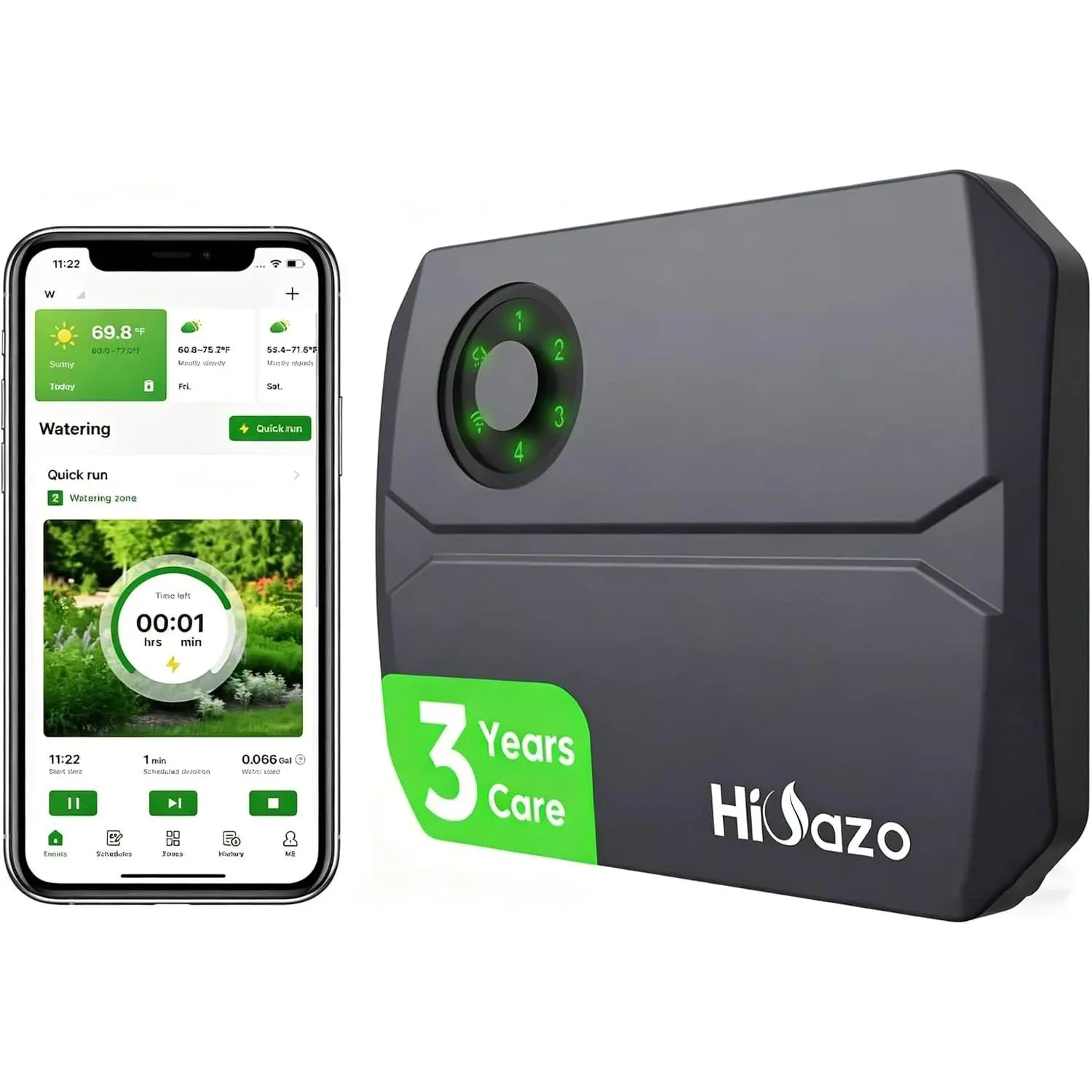 Smart Sprinklers Controller 2.4GHz WiFi, Irrigation Controller Easy Use App Enabled, 4 Zones + 16 Plans, Save Water Auto Skip Rain, Freeze & Wind, 10 Minutes Install
