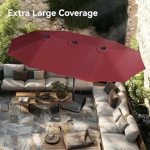 13FT Rectangular Double-Sided Patio Umbrella, Extra Large Outdoor Sun Shade, Heavy Duty Waterproof Windproof Canopy with UV Protection & Easy Crank Handle for Garden Poolside Deck Lawn Backyard