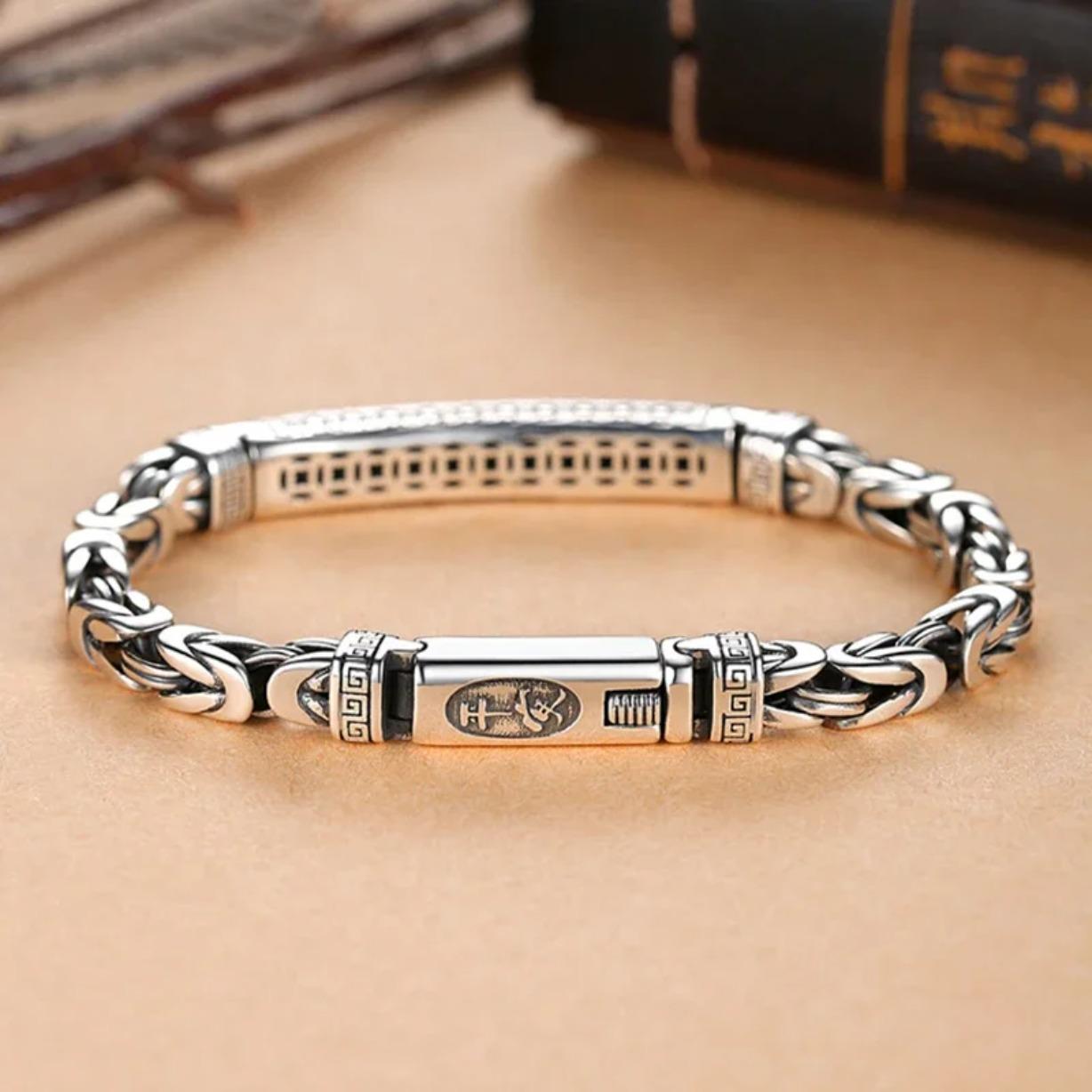 Men's 925 Sterling Silver Bracelet Retro Peace Symbol Hipster Key Buckle Bracelet Personality Street Style Jewelry Gift Accessory