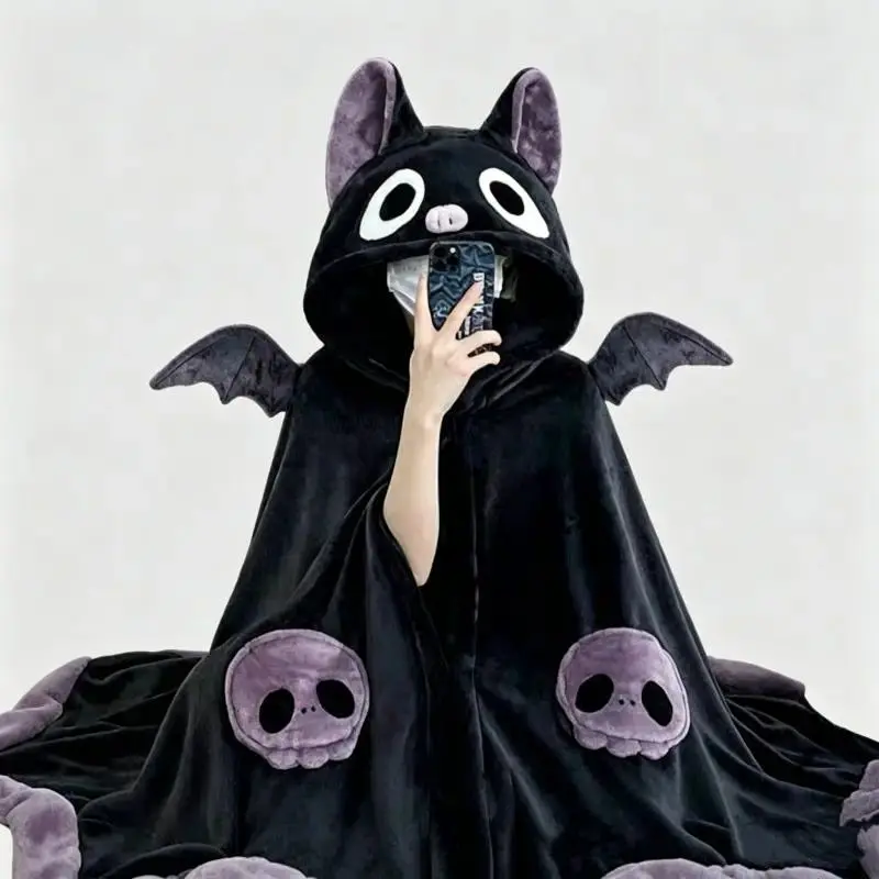 Bat Theme Comfortable Hooded Cape, Cute Cartoon Animal Design Blanket, Soft Wearable Winged Blanket, Perfect for Parties, Holidays, Events and Gifts