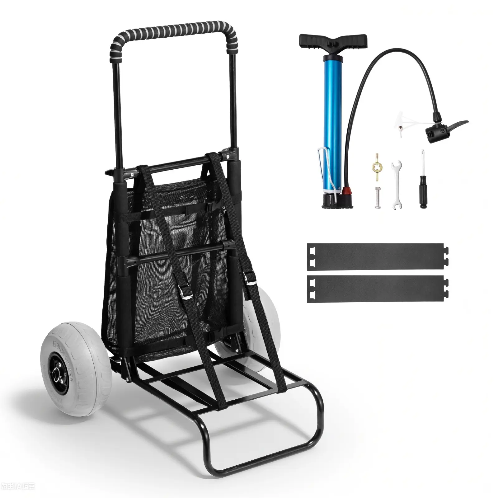 VEVOR CGY30003T-9SIS Heavy-Duty Steel Beach Dolly Cart, 9in Balloon Wheels, 20.1 x 14.6 inch Cargo Deck, 165 lbs Capacity, 27.2-44.9 inch Height Adjustment, Collapsible Deck for Sand Terrain, Outdoor Activities