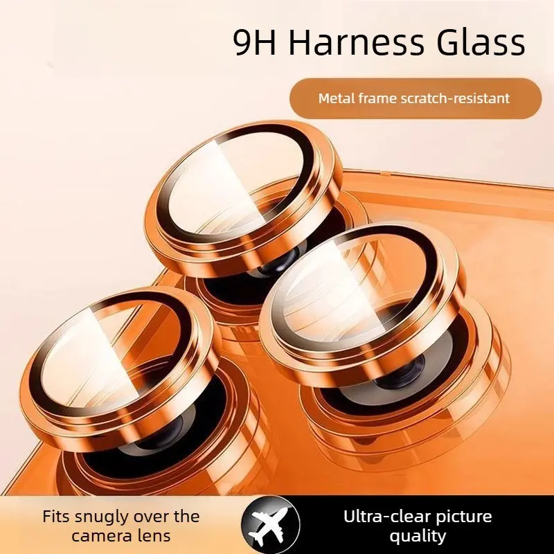 Metal Ring Rear Camera Lens Protector, Protective Shield, HD Glass Alloy Frame, Scratch-Resistant & Anti-Fingerprint, for 16/16Pro/16ProMax/17 Pro/Pro Max, Orange/Silver/Blue Optional, 1 Set