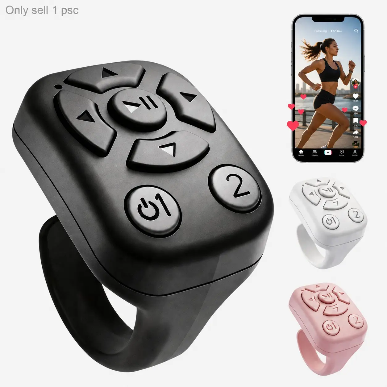 TikTok Remote Control Ring, Wireless Phone Video Scroller, Page Turner for Kindle App, Selfie Camera Shutter Remote for iPhone Android Smartphone, Short Videos, Novels and E-Books