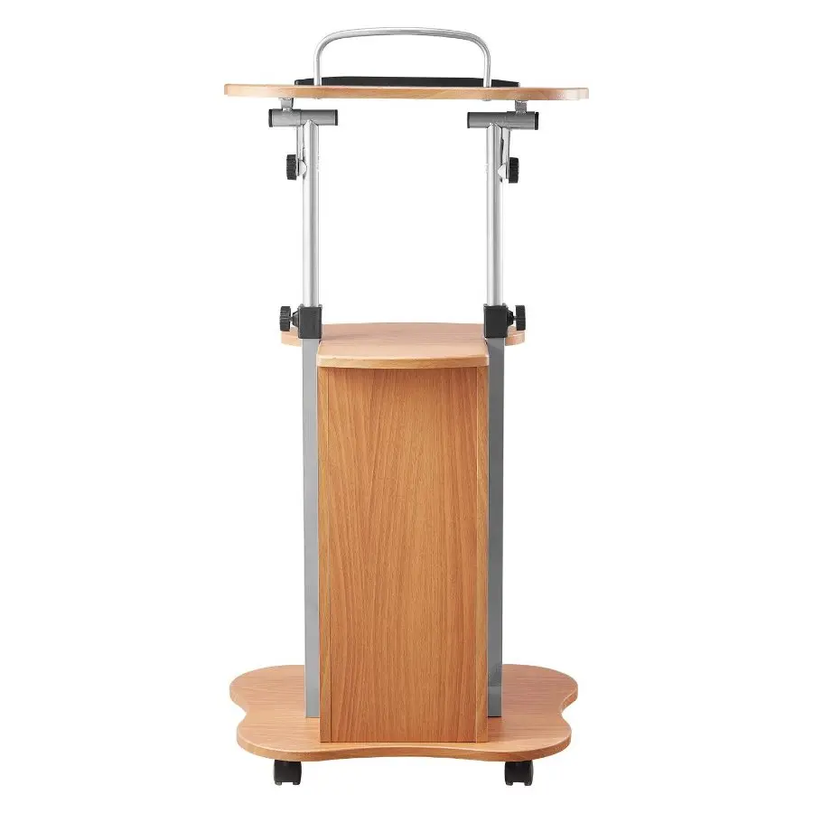 VEVOR Portable 43-Inch Wooden Podium Stand with Locking Wheels, Adjustable Height, Wide Reading Area, Laptop Surface, Open Storage, Angle-Adjustable Design for Speeches, Lectures
