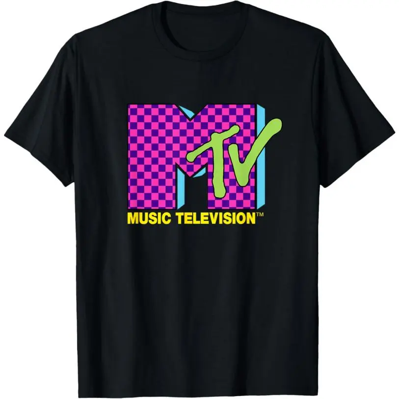 Unisex 80's Retro T-shirt with Neon Pink Checkerboard Graphic, Loose Fit Streetwear Clothes, Round Neck Shortsleeve Top