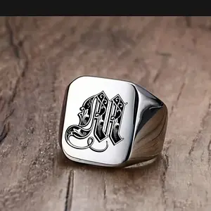 1pc Fashion Trend Domineering 26 Letter Men'S Square Stainless Steel Ring