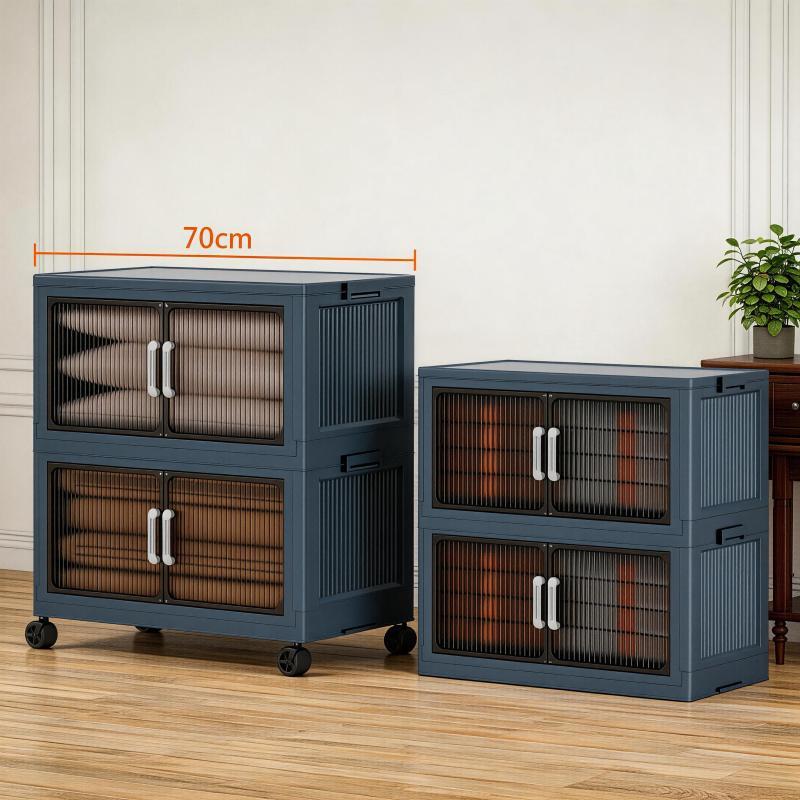 Folding 5 Tier Plastic Storage Bins with Wheels - Stackable Collapsible Storage Containers & Organizers for Daily Use