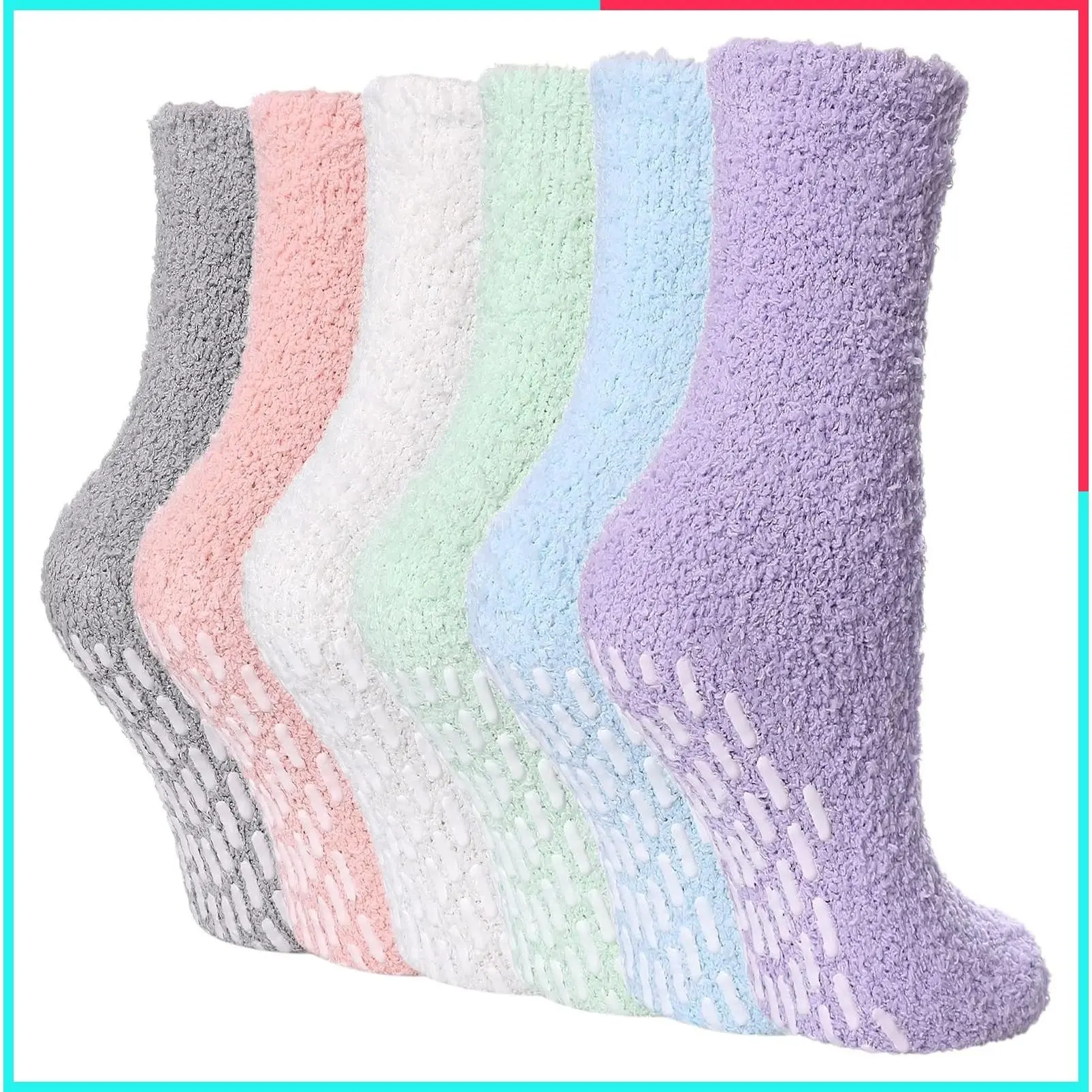 Women's Non-Slip Cozy Fuzzy Slipper Socks with Grips - Soft Warm Fluffy Hospital Socks