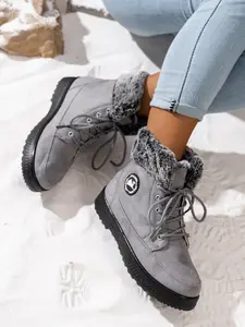 Matte Finish Fleece Lined Boots, Lace-Up Thick Sole Snow Boots, Fall Winter Outdoor Warm Anti-Slip Short Boots