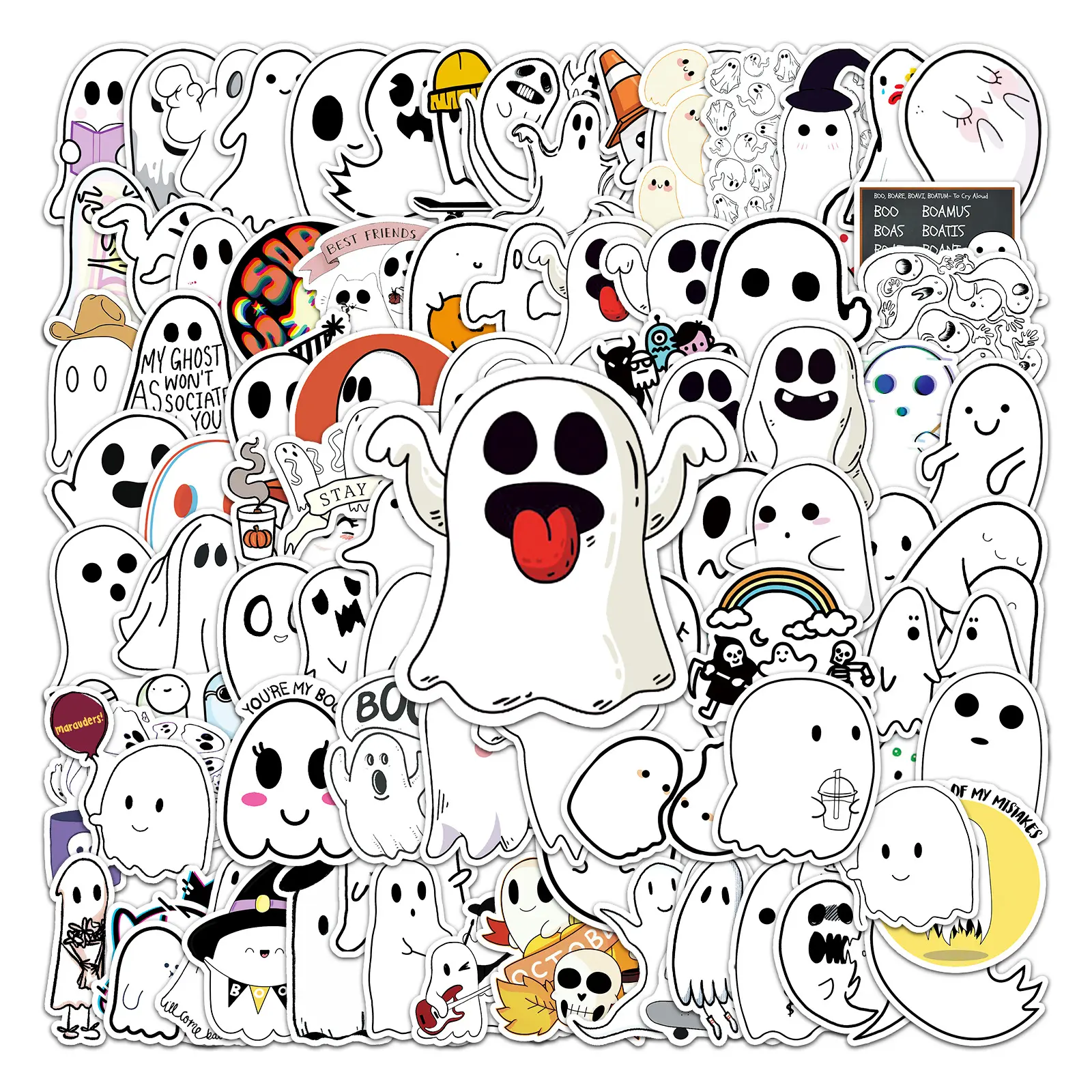 100pcs Halloween Ghost Stickers, Suitable for Scrapbooks, Diaries, Laptops, Water Bottles, Cars, Etc. A Gift with A Positive Message Based on Faith.