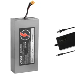 VEVOR 72V Electric Scooter Battery, 20Ah, Ebike Lithium Battery Pack with 50A BMS, Charger, T-Plug Expansion Cable, 500  Cycles, Compatible with 7200W Motors, for Electric Bikes Bicycles, Scooters